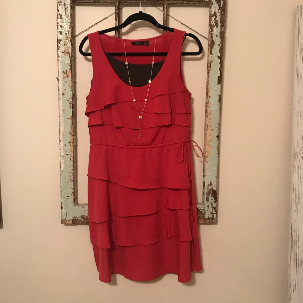 Beautiful Dark Coral Dress with Layered Skirt - Picture 7 of 7